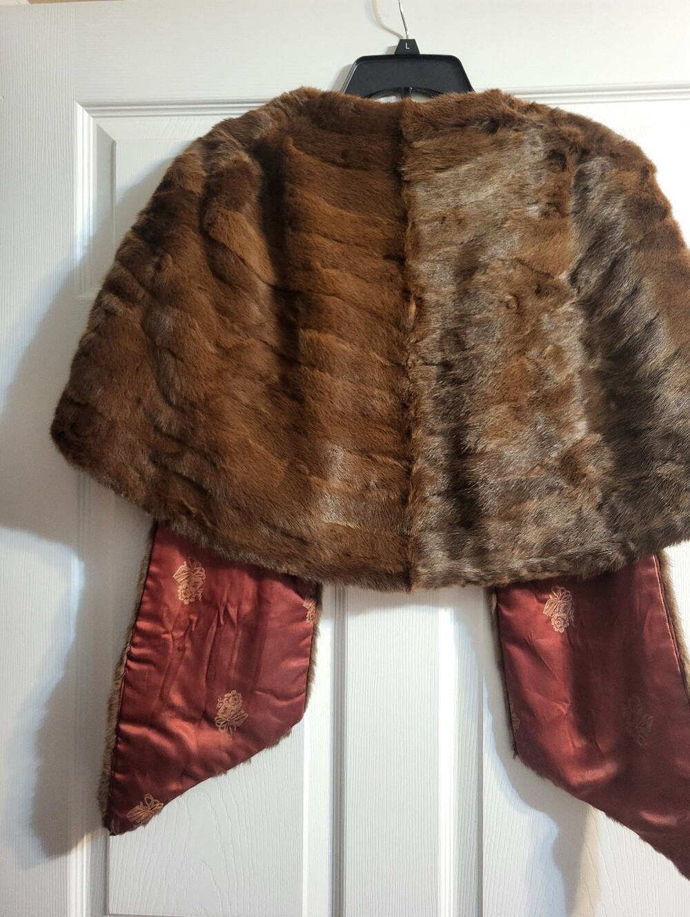 VTG 1960s Brown Mink Fur Short Cape Shawl with Rust Lining - Picture 6 of 6